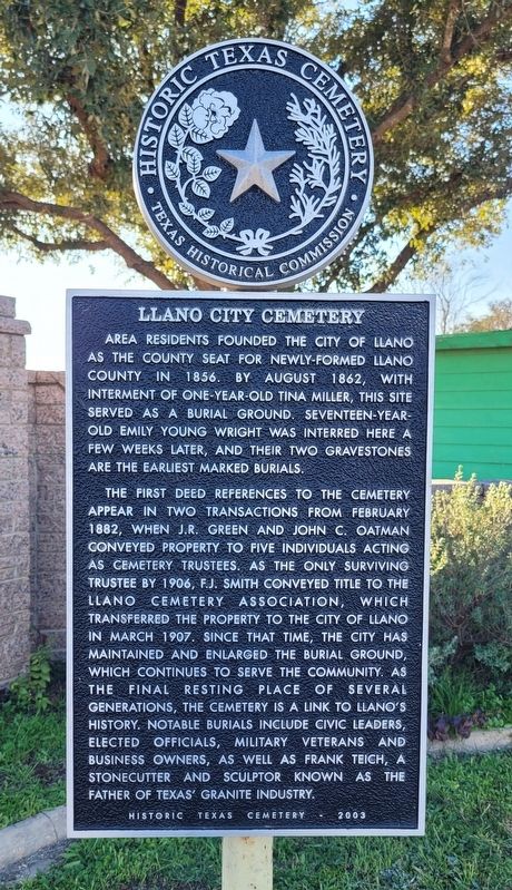 Llano City Cemetery Marker image. Click for full size.