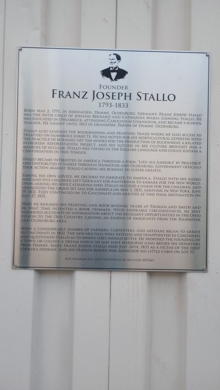 Founder Franz Joseph Stallo Marker image. Click for full size.