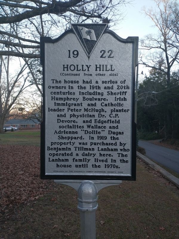 Holly Hill Marker (Back) image. Click for full size.