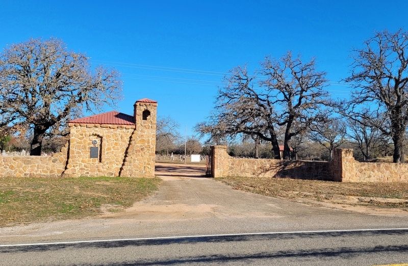 The view of the Bluffton Cemetery and Marker from the street image. Click for full size.