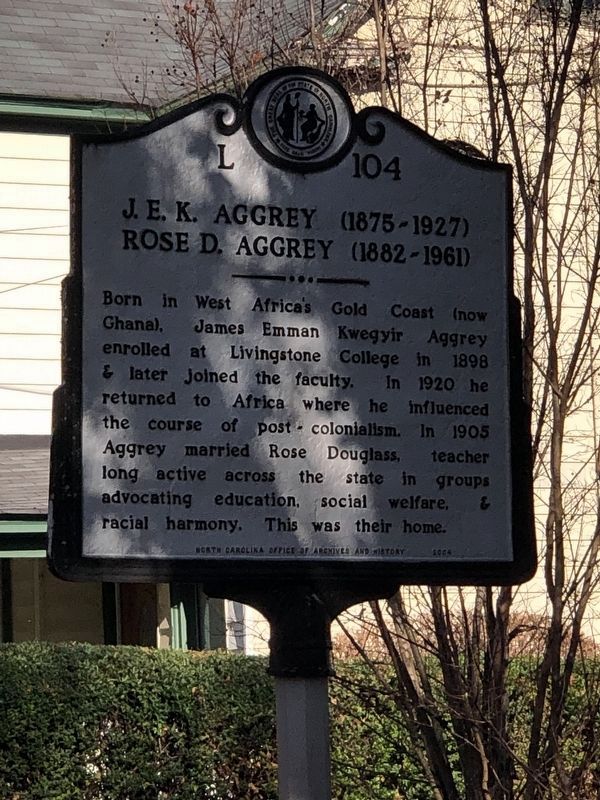 J.E.K. Aggrey (1875-1927)/Rose D. Aggrey (1882-1961) Marker. Click for full size. J.E.K. Aggrey (1875-1927)/Rose D. Aggrey (1882-1961) Marker image. Click for full size.