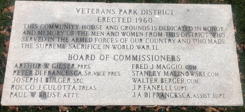 Veterans Park District Marker. Click for full size. Veterans Park District Marker image. Click for full size.