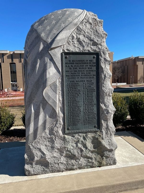 A&M College of Texas World War Memorial Marker. Click for full size. A&M College of Texas World War Memorial Marker image. Click for full size.
