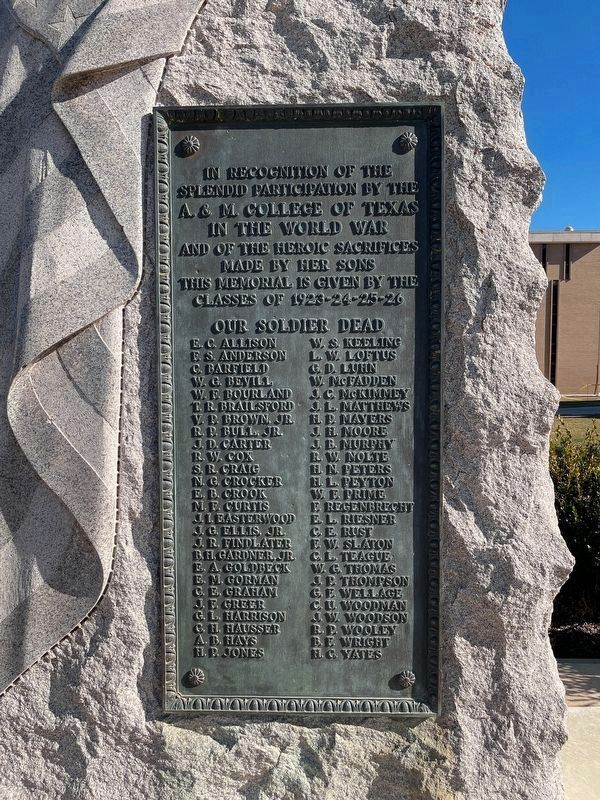 A&M College of Texas World War Memorial. Click for full size. A&M College of Texas World War Memorial image. Click for full size.