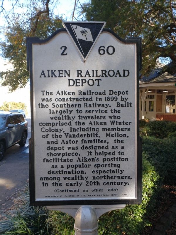 Aiken Railroad Depot Marker. Click for full size. Aiken Railroad Depot Marker image. Click for full size.