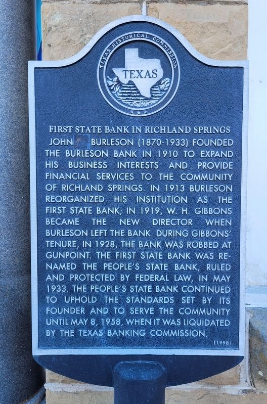 First State Bank in Richland Springs Marker image. Click for full size.