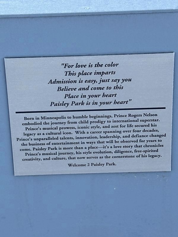 Welcome 2 Paisley Park Marker. Click for full size. Welcome 2 Paisley Park Marker image. Click for full size.