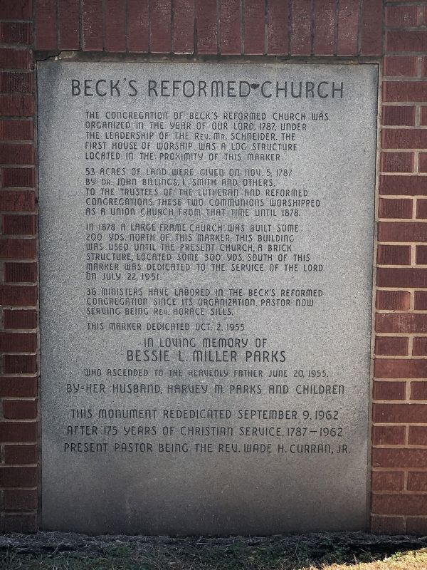 Beck's Reformed Church Marker image. Click for full size.