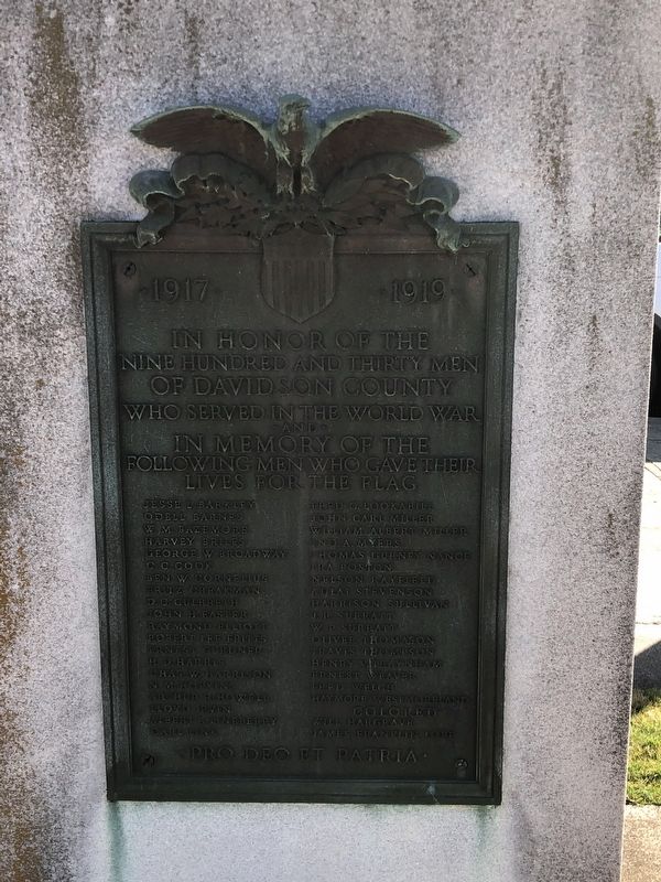 Davidson County World War I Memorial Marker image. Click for full size.