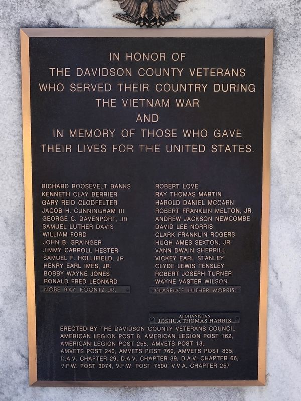 Davidson County Vietnam War Memorial Marker image. Click for full size.