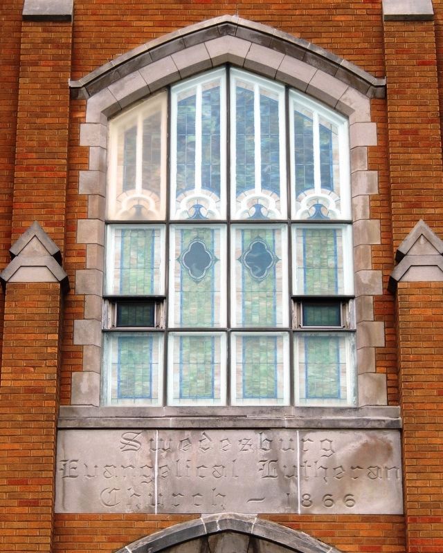Swedish Evangelical Lutheran Church<br>(<i>front window detail</i>). Click for full size. Swedish Evangelical Lutheran Church<br>(<i>front window detail</i>) image. Click for full size.