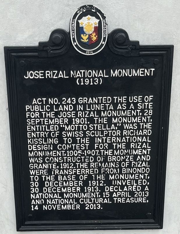 Jose Rizal National Monument Marker image. Click for full size.