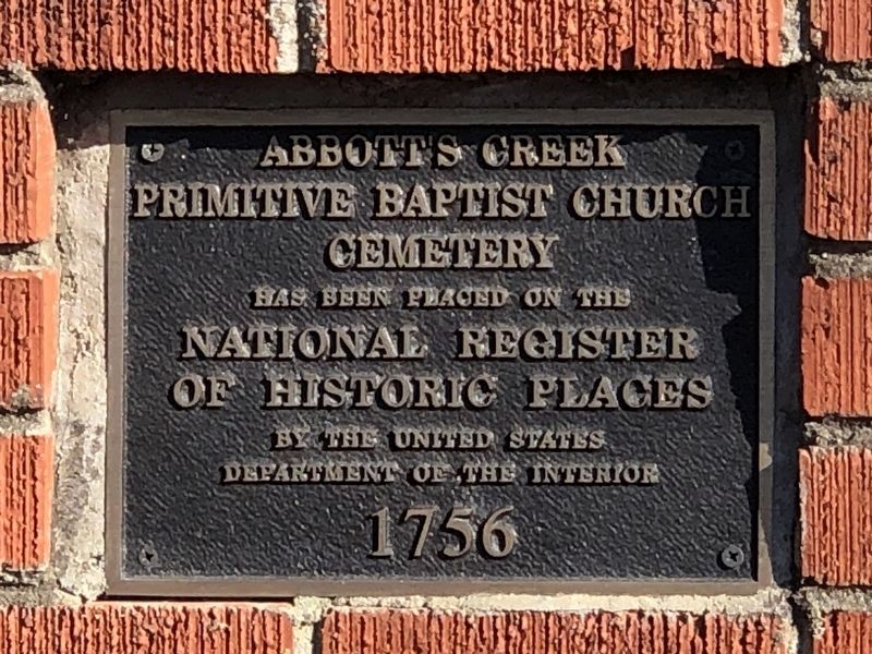 Abbotts Creek Primitive Baptist Church Cemetery Marker image. Click for full size.
