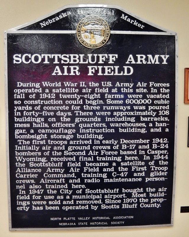 Scottsbluff Army Air Field Marker image. Click for full size.