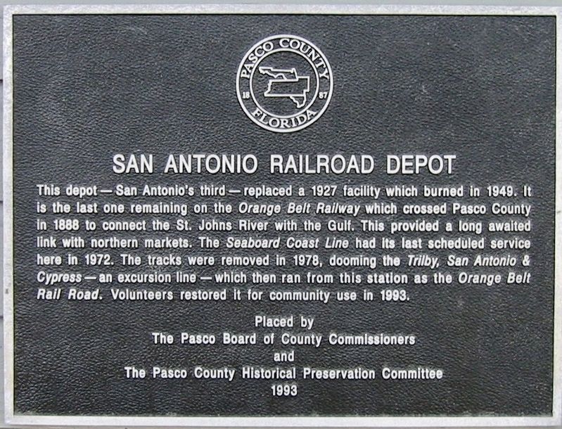 San Antonio Railroad Depot Marker. Click for full size. San Antonio Railroad Depot Marker image. Click for full size.