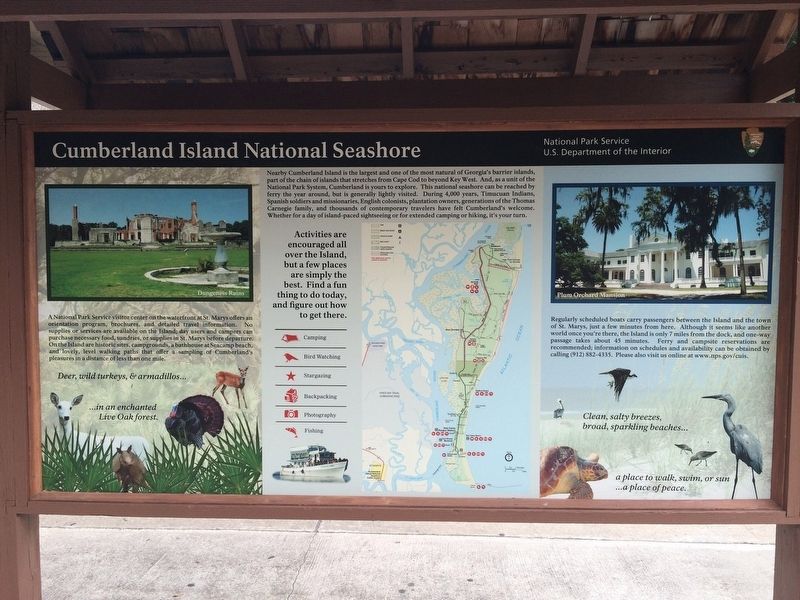 Cumberland Island National Seashore Marker. Click for full size. Cumberland Island National Seashore Marker image. Click for full size.