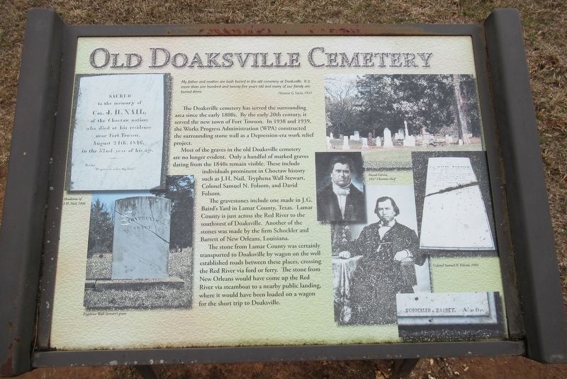Old Doaksville Cemetery Marker. Click for full size. Old Doaksville Cemetery Marker image. Click for full size.
