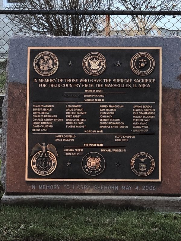 Marseilles Veterans Memorial Marker. Click for full size. Marseilles Veterans Memorial Marker image. Click for full size.