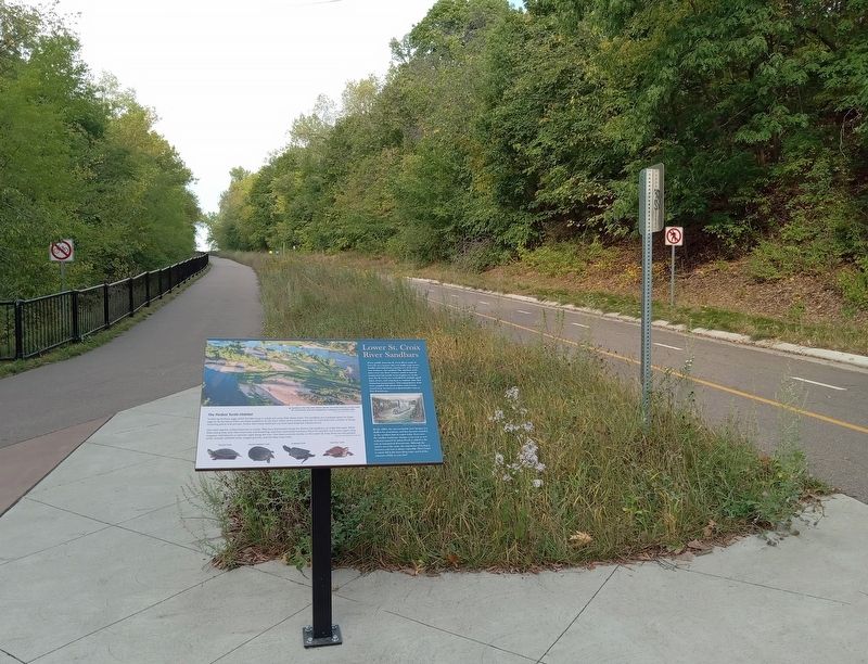 Lower St. Croix River Sandbars Marker on the St. Croix River Crossing Loop Trail image. Click for full size.