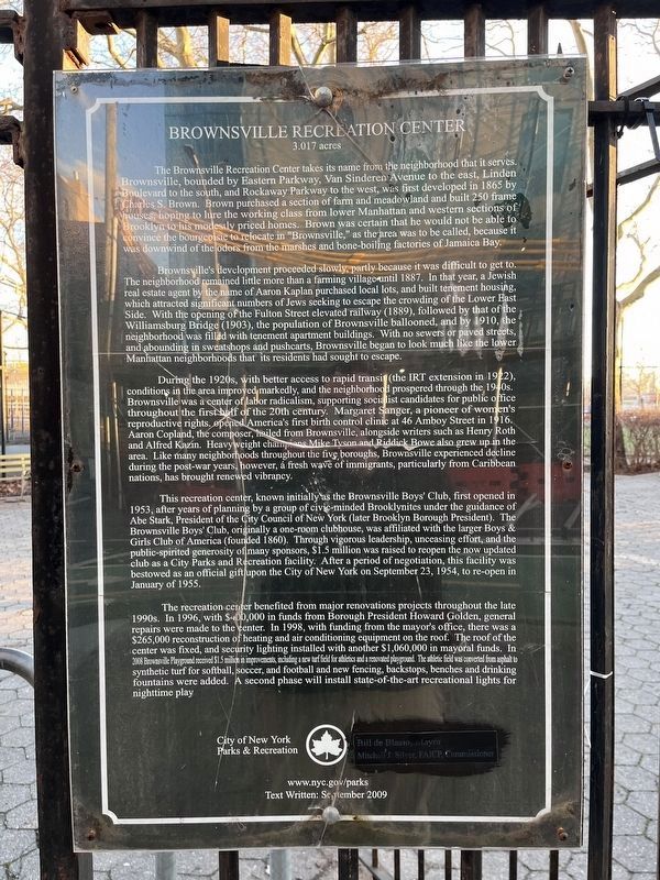 Brownsville Recreation Center Marker image. Click for full size.