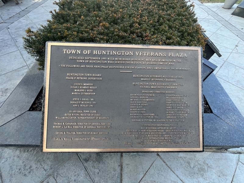 Town of Huntington Veterans Plaza Marker. Click for full size. Town of Huntington Veterans Plaza Marker image. Click for full size.