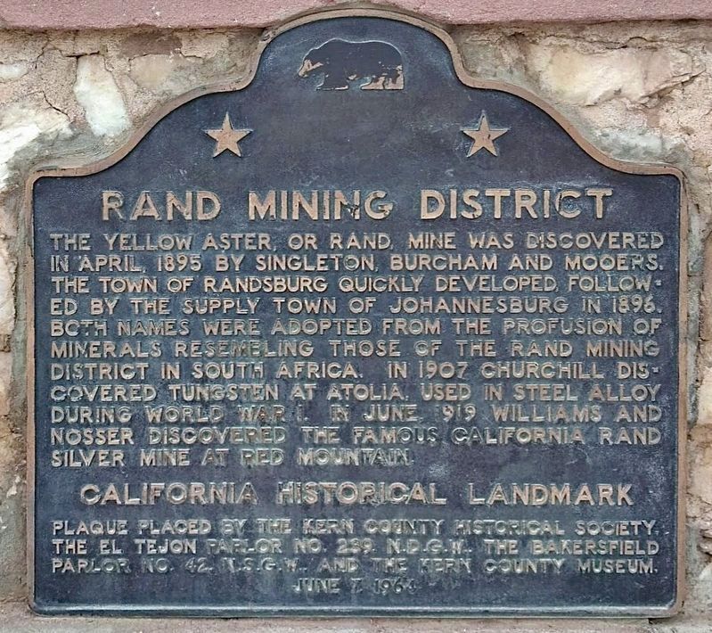 Rand Mining District Marker. Click for full size. Rand Mining District Marker image. Click for full size.
