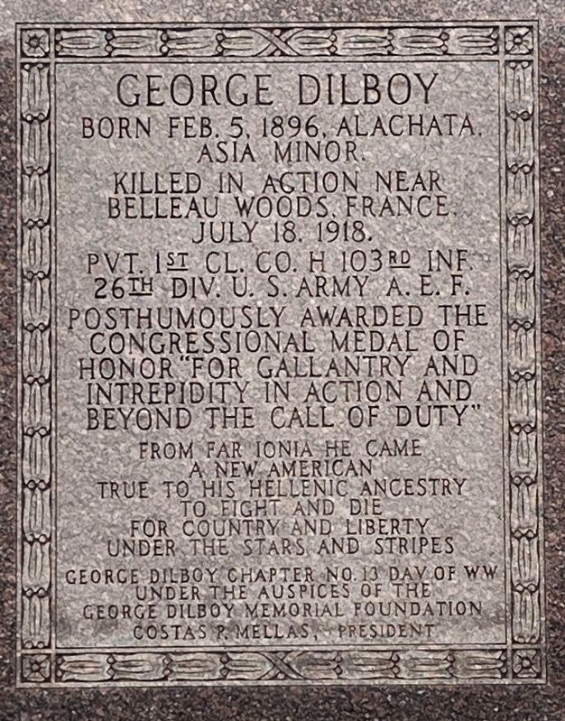 George Dilboy statue text image. Click for full size.