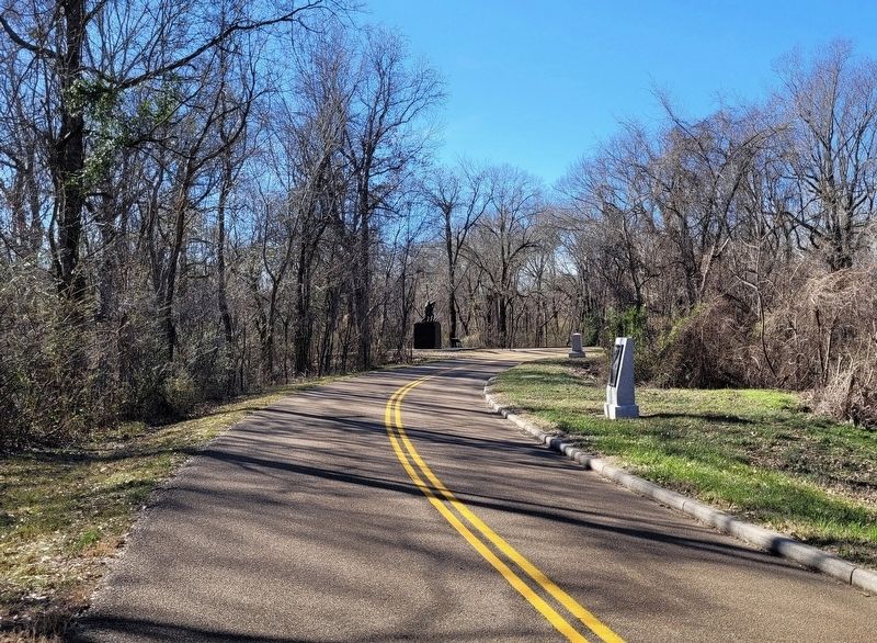The view of the Cyrus Bussey Marker along the road image. Click for full size.
