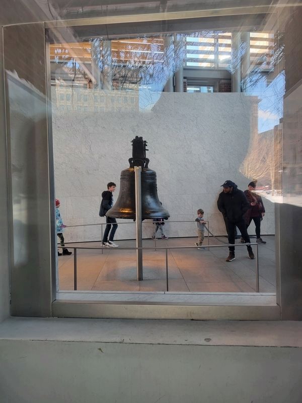 View of the Liberty Bell through the window at the Marker image. Click for full size.
