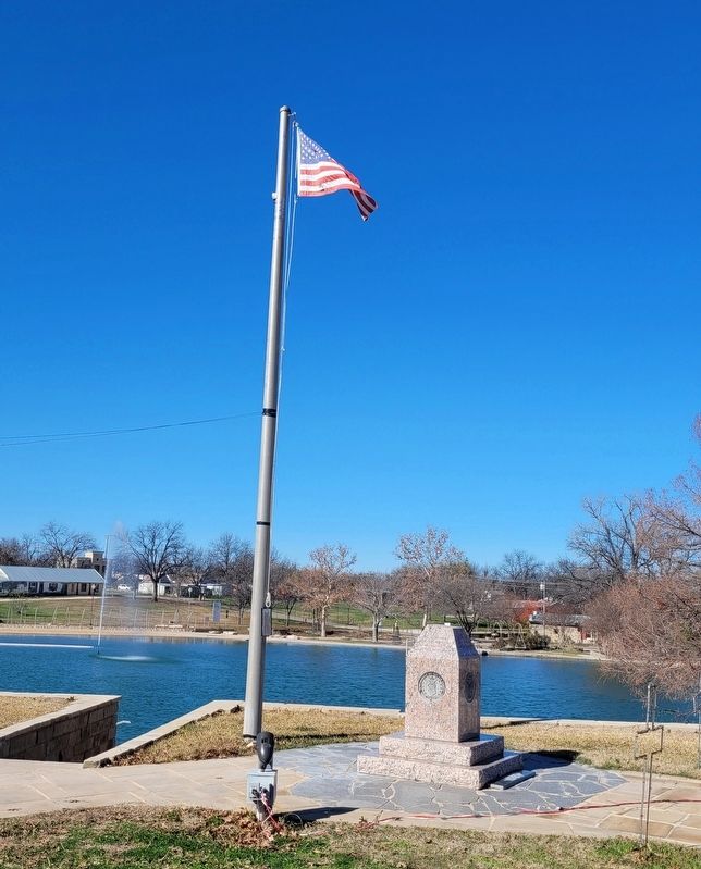 The San Saba Lions Club Flag Memorial is located on the flagpole. Click for full size. The San Saba Lions Club Flag Memorial is located on the flagpole image. Click for full size.