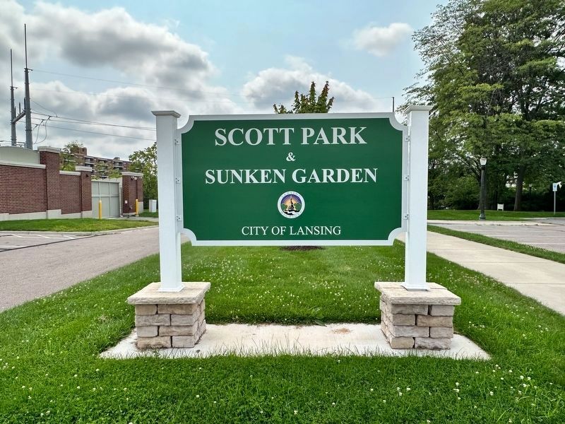 Scott Park and Sunken Garden Sign image. Click for full size.