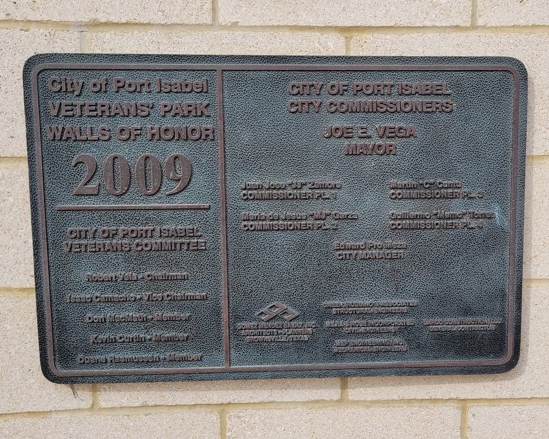 Veterans' Park Walls of Honor Marker - Dedication Plaque image. Click for full size.