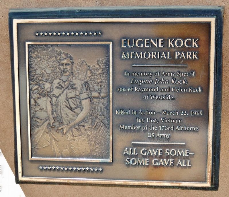 Eugene Kock Memorial Park Marker image. Click for full size.