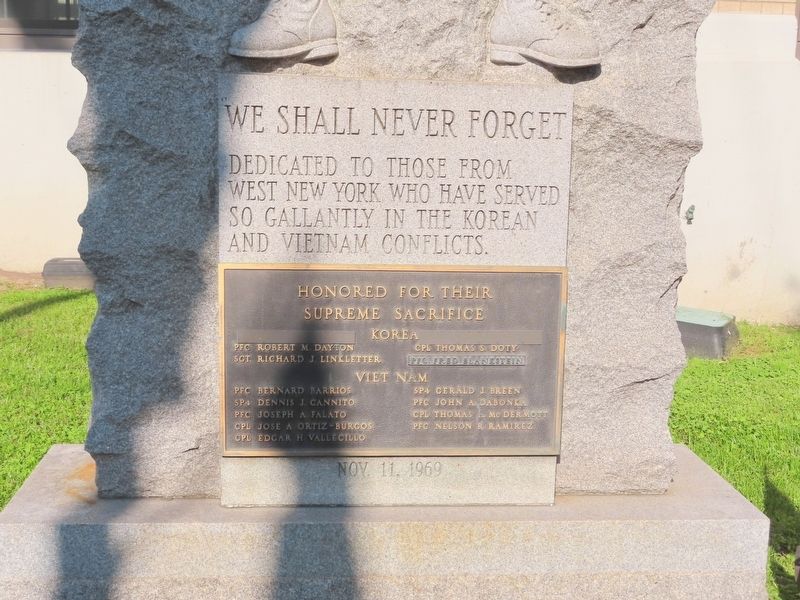 West New York Korean Vietnam Veterans Memorial. Click for full size. West New York Korean Vietnam Veterans Memorial image. Click for full size.