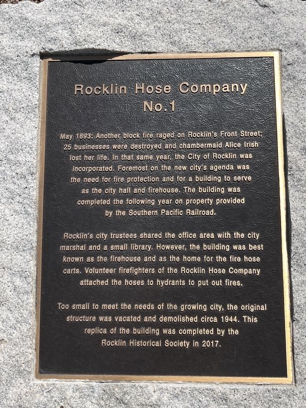 Rocklin Hose Company No. 1 Marker image. Click for full size.