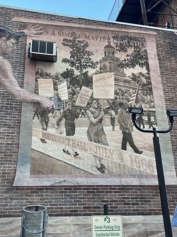 <i>It's a simple matter of justice</i> section of the mural. Click for full size. <i>It's a simple matter of justice</i> section of the mural image. Click for full size.