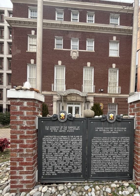 Old Chancery of the Embassy of the Republic of the Philippines in the United States Marker image. Click for full size.