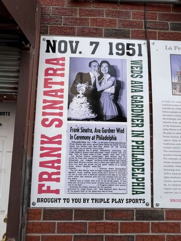 Frank Sinatra Weds Ava Gardner in Philadelphia Marker image. Click for full size.