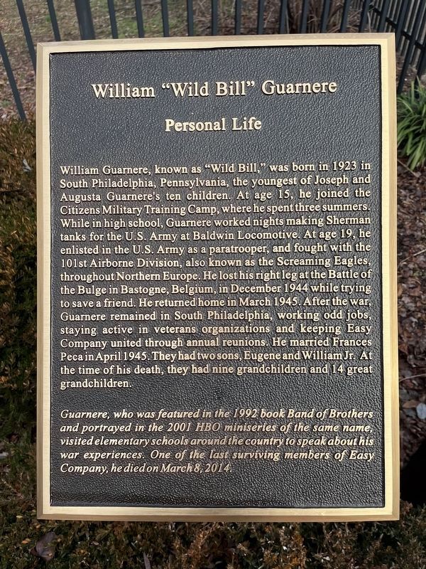William "Wild Bill" Guarnere Marker image. Click for full size.