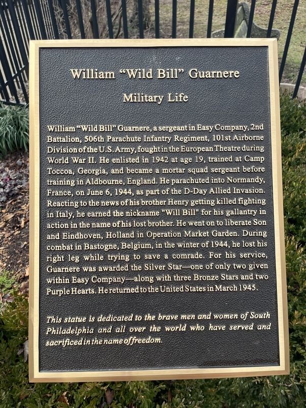 William "Wild Bill" Guarnere Marker image. Click for full size.