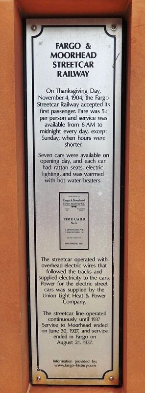 Fargo & Moorhead Streetcar Railway Marker image. Click for full size.