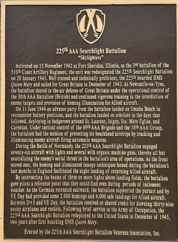 225th AAA Searchlight Battalion Marker image. Click for full size.