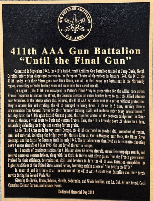 411th Gun Battalion Marker image. Click for full size.