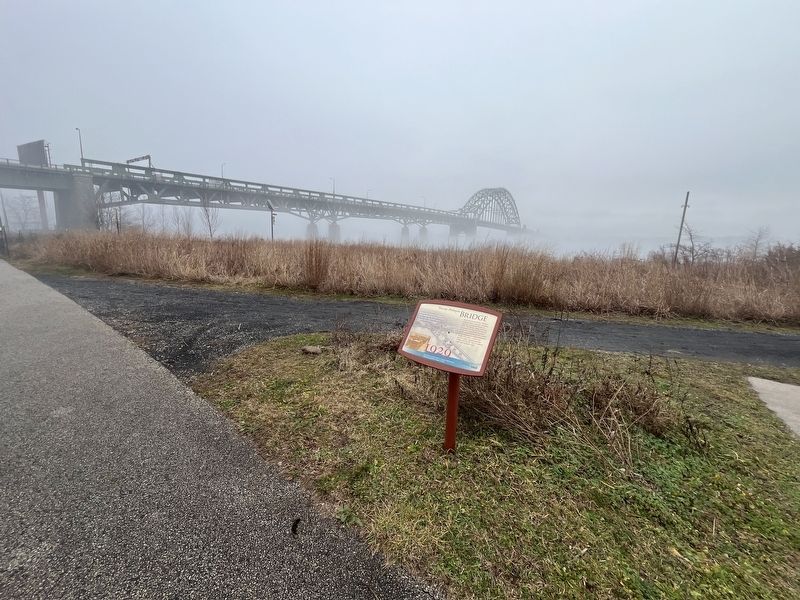Tacony-Palmyra Bridge Marker with its namesake bridge visible in the background image. Click for full size.