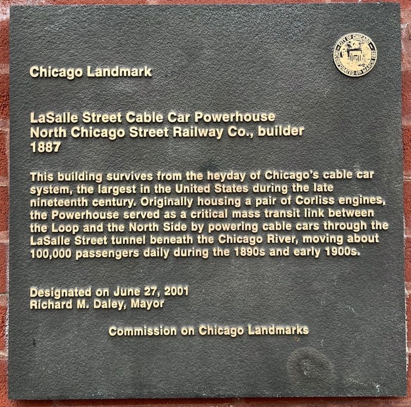 LaSalle Street Cable Car Powerhouse Marker. Click for full size. LaSalle Street Cable Car Powerhouse Marker image. Click for full size.