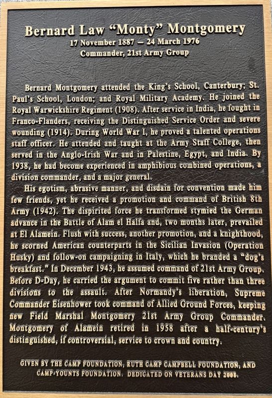 Bernard Law �Monty� Montgomery Marker image. Click for full size.