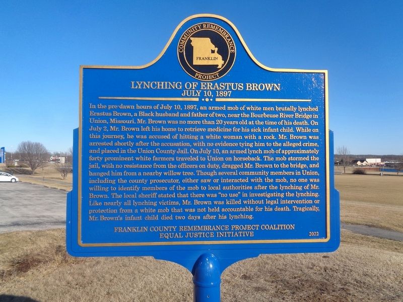 Lynching in America / Lynching of Erastus Brown Marker. Click for full size. Lynching in America / Lynching of Erastus Brown Marker image. Click for full size.