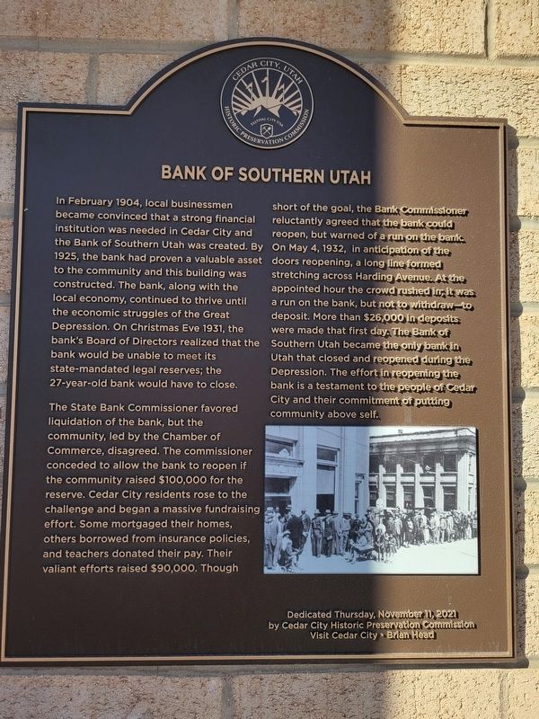 Bank of Southern Utah Marker. Click for full size. Bank of Southern Utah Marker image. Click for full size.