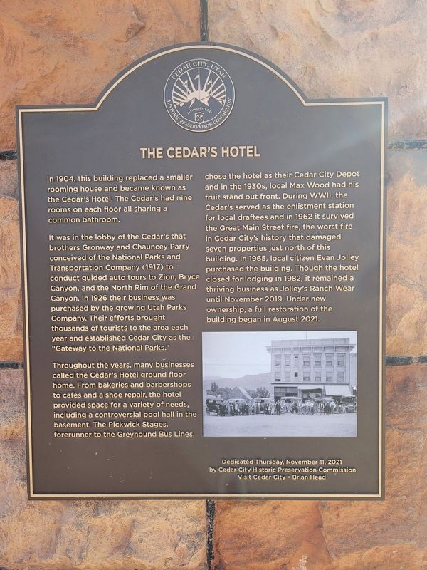 The Cedar's Hotel Marker image. Click for full size.