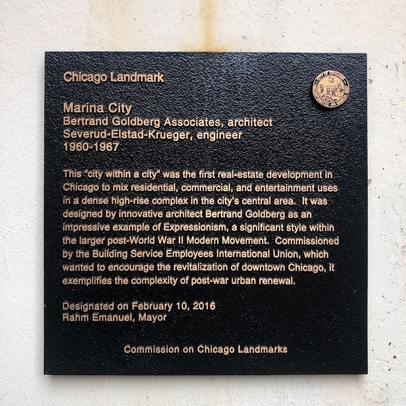 Marina City Marker. Click for full size. Marina City Marker image. Click for full size.